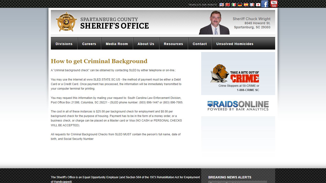 How to get Criminal Background : Spartanburg Sheriff